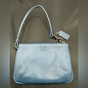Coach Blue Leather Wristlet with Gold Hardware